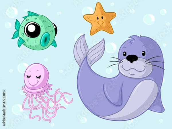 Fototapeta Maritimes Comic Tier Set