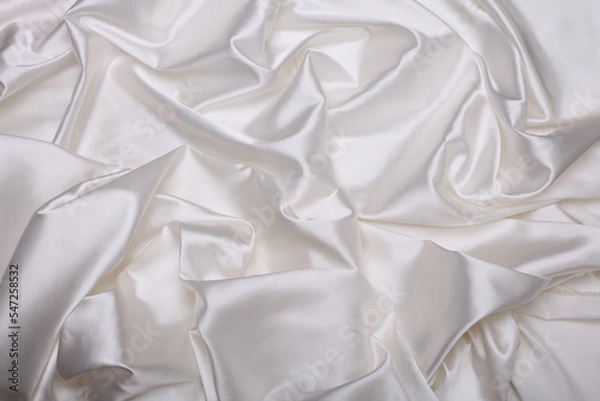 Obraz White beige nacre wave fabric silk. Abstract texture horizontal copy space background.