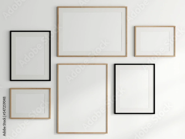 Fototapeta gallery wall mockup, blank photo frame on white background, frame mockup, 3d render