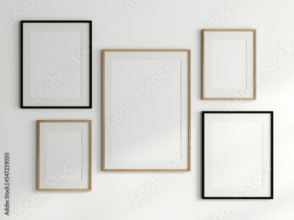 Fototapeta gallery wall mockup, blank photo frame on white background, frame mockup, 3d render