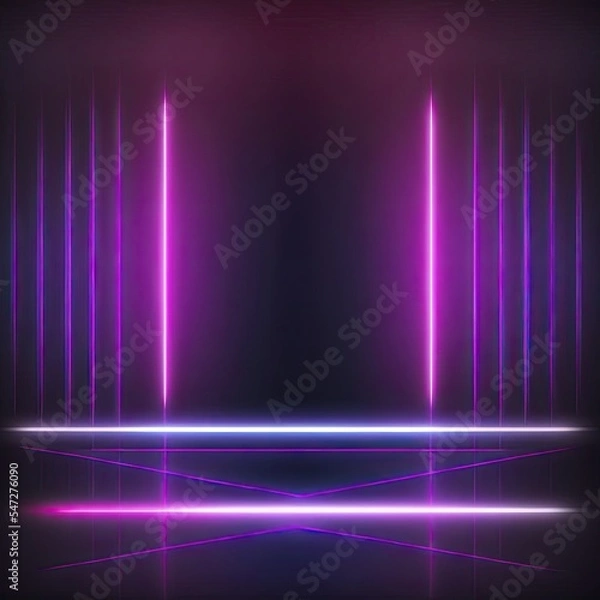 Fototapeta Dark background. Room with pink neon lights. Lines and LEDs, night view. Abstract pink wallpaper. 