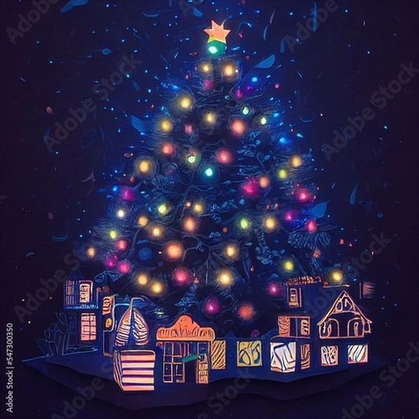Fototapeta christmas tree with stars generative ai 