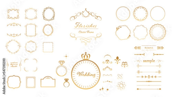 Fototapeta エレガントで上品アンティークな飾り枠フレームイラスト素材03/ヨーロピアンウェディング