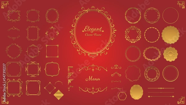 Fototapeta エレガントで上品おしゃれなクラシックアンティークフレームイラスト素材03