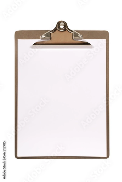 Obraz Plain blank clipboard clip board white space flat vertical isolated transparent background photo PNG file
