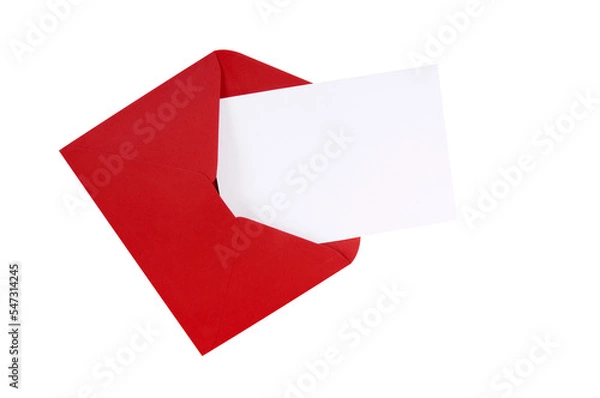 Obraz Red envelope with blank greeting or valentine card isolated transparent background photo PNG file
