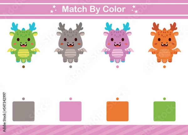Obraz Match by color of animal Educational game for kindergarten Matching game for kids