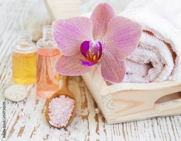 Obraz Spa set with orchids
