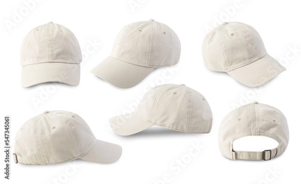 Fototapeta Set of Beige Baseball cap isolated on white background with clipping path.