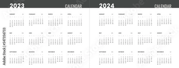 Fototapeta 2023 - 2024 Annual Calendar template. Vector layout of a wall or desk simple calendar with week start monday.