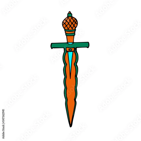 Fototapeta Ancient knight's blade. Illustration of a sword for combat, games.