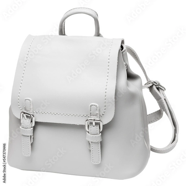 Obraz White women's bag backpack with straps and two fasteners, on a white background, isolate