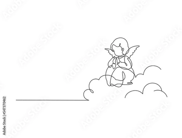 Obraz Angel. Continuous line art drawing vector illustration, pray, prayer