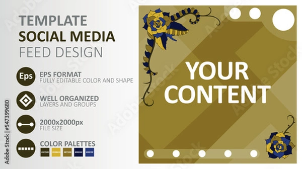 Fototapeta Fully editable background feed for social media with artistic ornaments