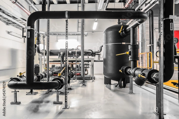 Fototapeta rury i zbiorniki izolowane od agregatów chłodniczych przemysłowych