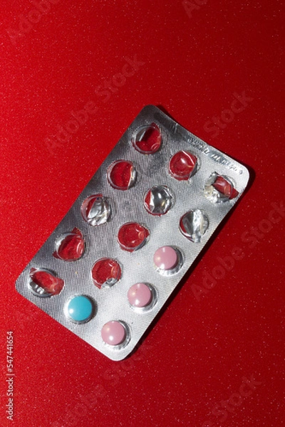 Obraz colorful pills in blister silver, vitamin C, various trace elements