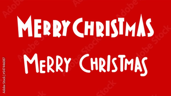 Fototapeta Two variants of Merry Christmas holiday greetings, in different styles, isolated on a festive red background.