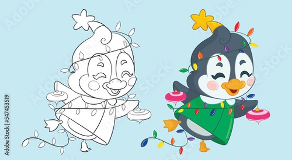 Fototapeta kawaii penguin tree