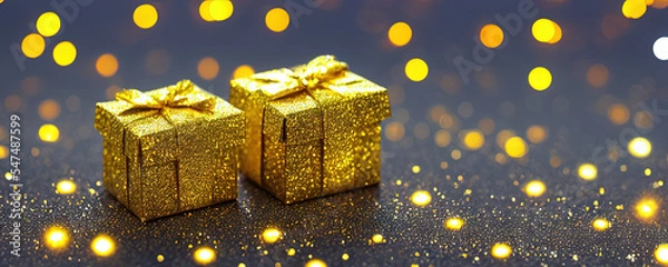 Obraz Golden Present with defocused lights