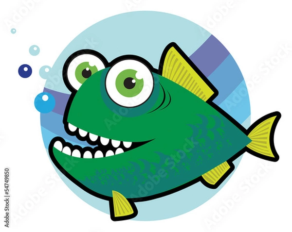 Obraz Big angry fish cartoon vector illustration