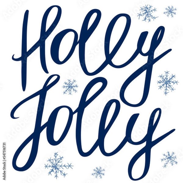 Fototapeta Holly Jolly hand drawn lettering. Christmas decoration. Vector illustration isolated on white background