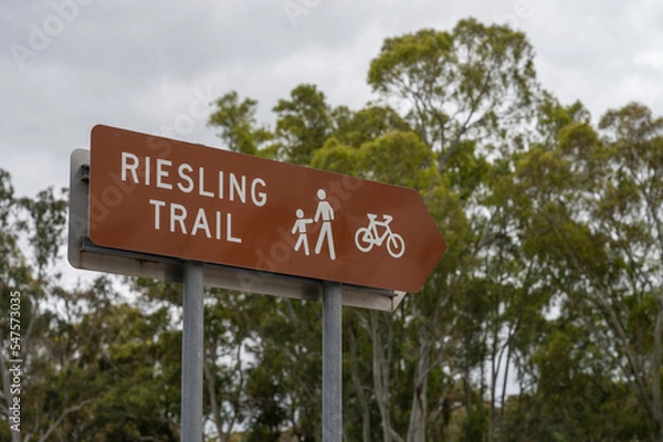 Obraz Riesling Trail Shared Walking and Cycling Path in Clare Valley, South Australia. Tourist destination road sign