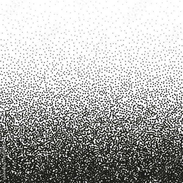 Fototapeta Stipple pattern, dotted geometric background. Stippling, dotwork drawing, shading using dots. Pixel disintegration, random halftone effect. White noise grainy texture. Vector illustration