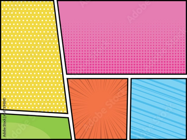 Obraz アメコミ風  コマ割り　背景　イラスト