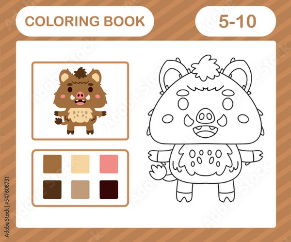 Obraz coloring pages cartoon boar,education game for kids age 5 and 10 Year Old