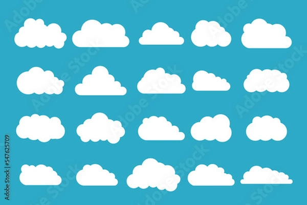 Obraz Cloud white set isolated on blue background. Vector illustration.