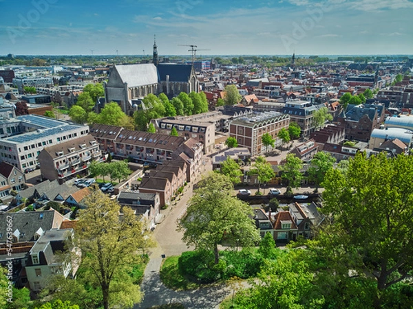 Fototapeta Aerial drone view of the historical center of Alkmaar, North Holland, Netherlands