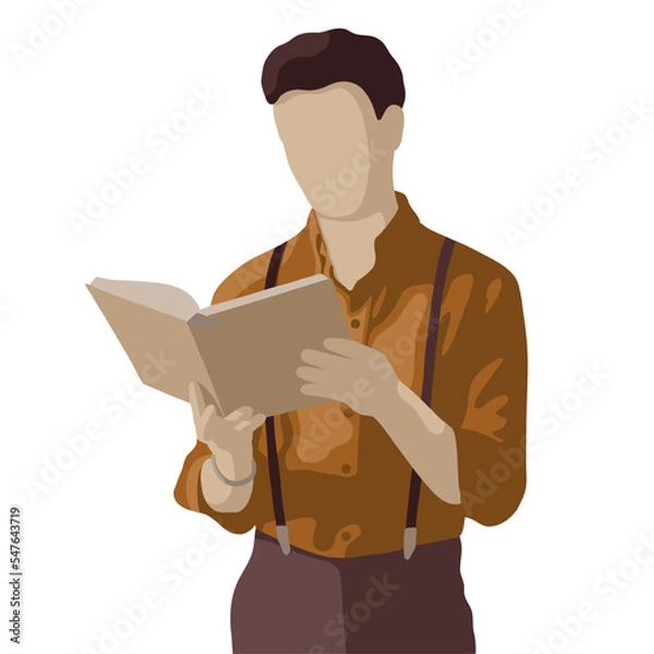 Obraz Vector guy reading a book in a terracotta shirt 
