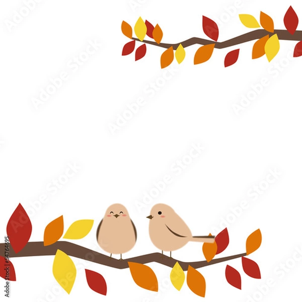 Fototapeta 紅葉　小鳥　フレーム