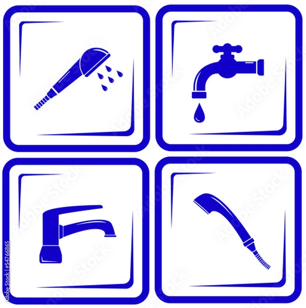 Fototapeta blue set water supply objects - faucet mixer, tap, valve icon