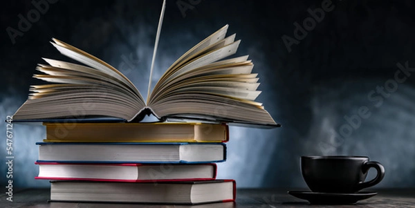 Fototapeta A composition with books and a cup of coffee