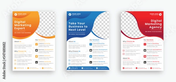 Fototapeta A4 flyer templates set of 3 different colors , modern business flyer design, abstract business flyer and creative design, IT company flyer, fully editable vector template design