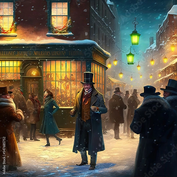 Obraz AI generated image of a happy and friendly Ebenezer Scrooge from A Christmas Carol 