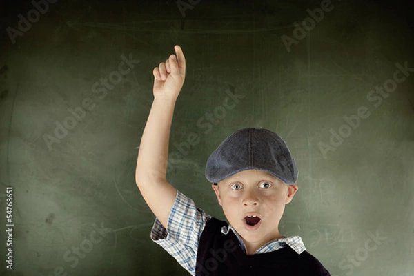 Fototapeta Schultafel und Schulkind