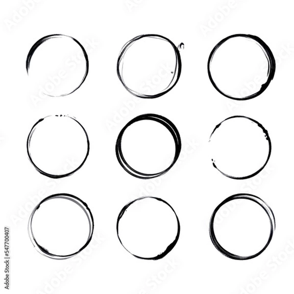 Fototapeta Hand drawn circle line frames sketch set. Vector circular scribble doodle round circles for message note mark design element. Pencil or pen graffiti bubble or ball draft illustration.