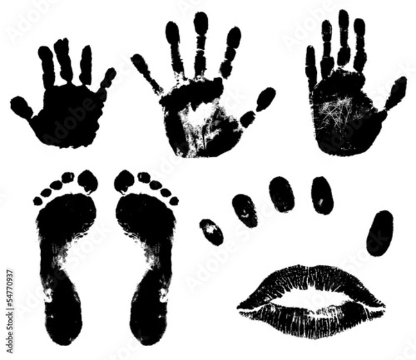 Obraz Black prints of feet, hands, fingers and lips