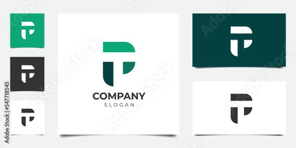 Obraz initial letter p and t in negative space monogram logo design vector