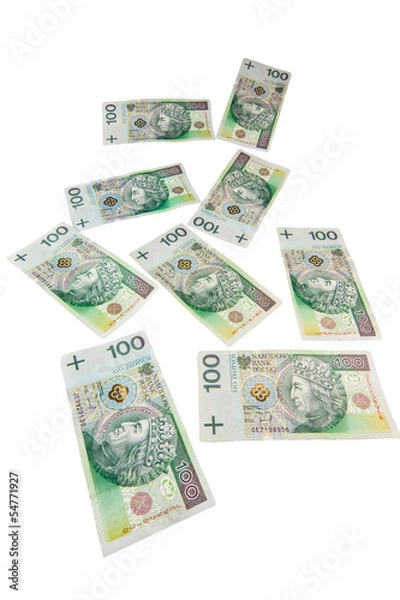 Fototapeta Flying polish zloty banknotes isolated on white background