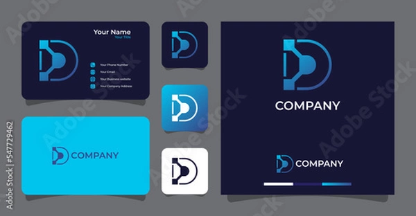 Fototapeta Letter D and technology logo with business card template premium vector