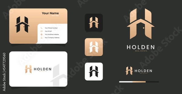 Fototapeta Letter H Building architecture logo and business card template premium vector

