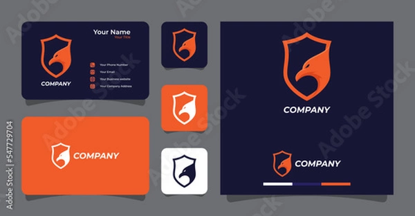 Fototapeta shield incorporated with eagle head logo and business card template premium vector
