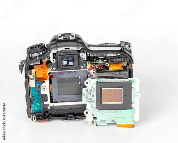 Fototapeta Digital camera dissembled with imager sensor display
