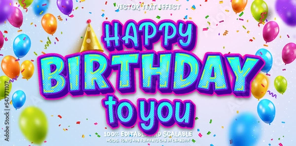 Obraz Editable Text Effect, 3D Happy Birthday Text Style. Happy birthday 3d text style effect themed birthday party