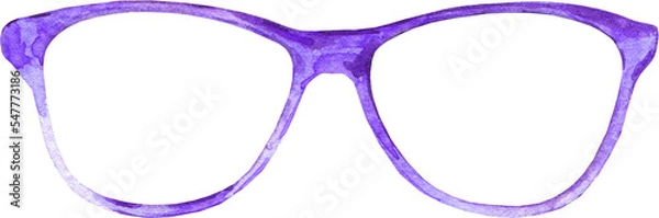 Obraz Watercolor violet glasses illustration. Hipster funny clothes accessories, character creator decor fashion element isolated. Cute drawing clipart element cutout for man, woman, summer clothes, diy	
