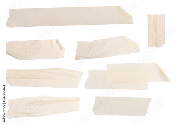 Obraz adhesive tape set collection of 8 different tapes, scratched and crumpled realistic photography png isolated on transparent background