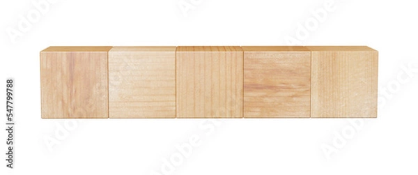 Fototapeta Wood tile blocks in isolated white background, 3d rendering. Mock-up for text, abbreviation and signs on timber cubes
